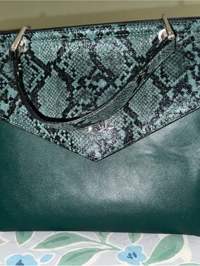Christian Lacroix Emerald Green Tote with Snake-Effect Flap